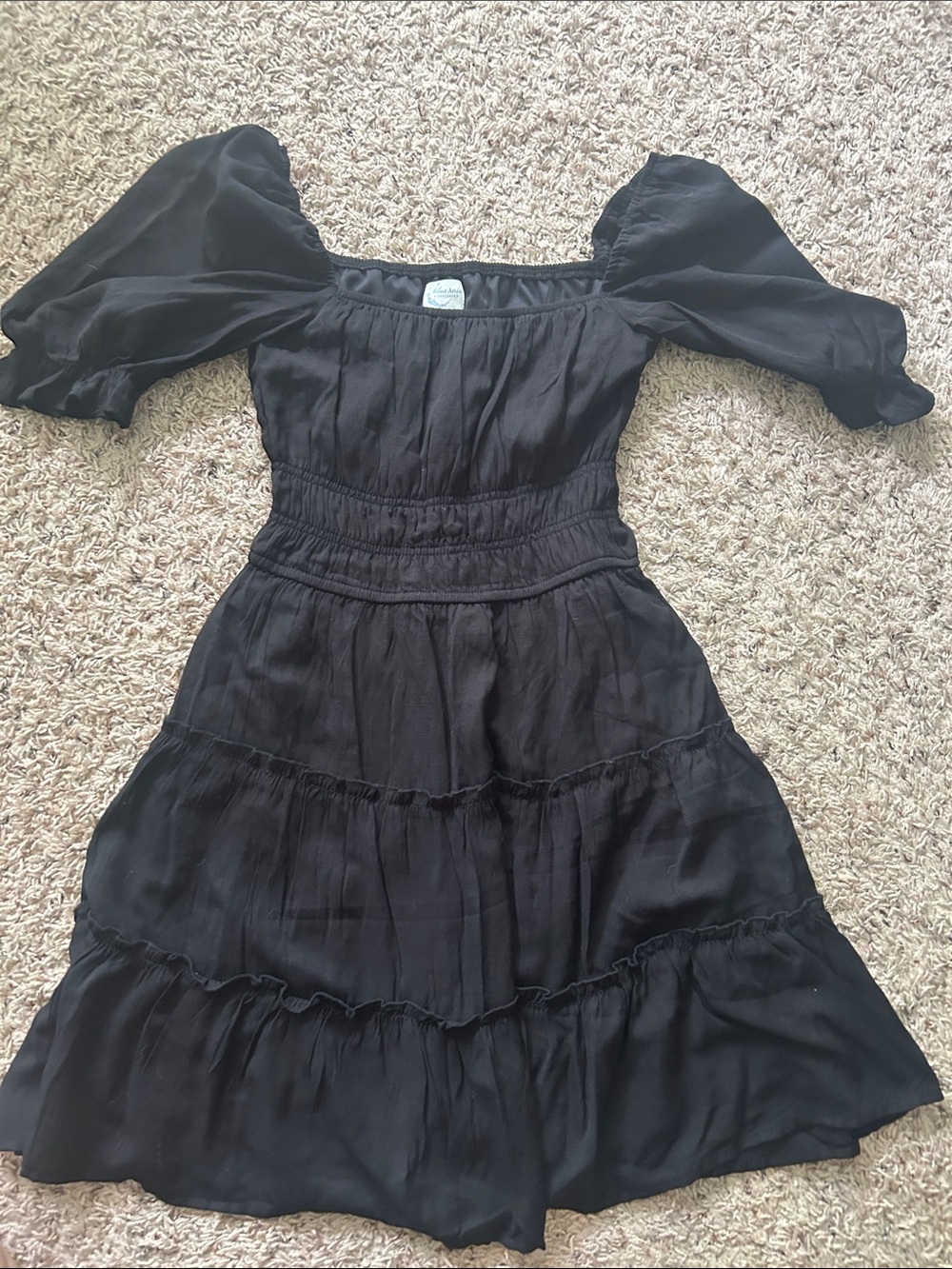 Blue Rain Black Puff-Sleeve Mini Dress